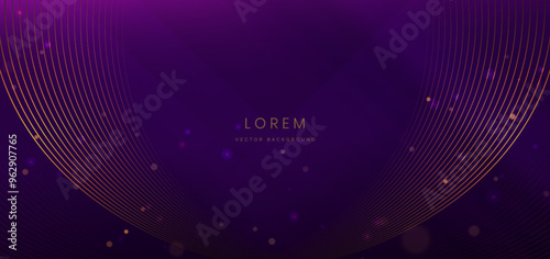 Abstract background luxury dark purple elegant with gold curve lines lighting effect. Template premium award design.