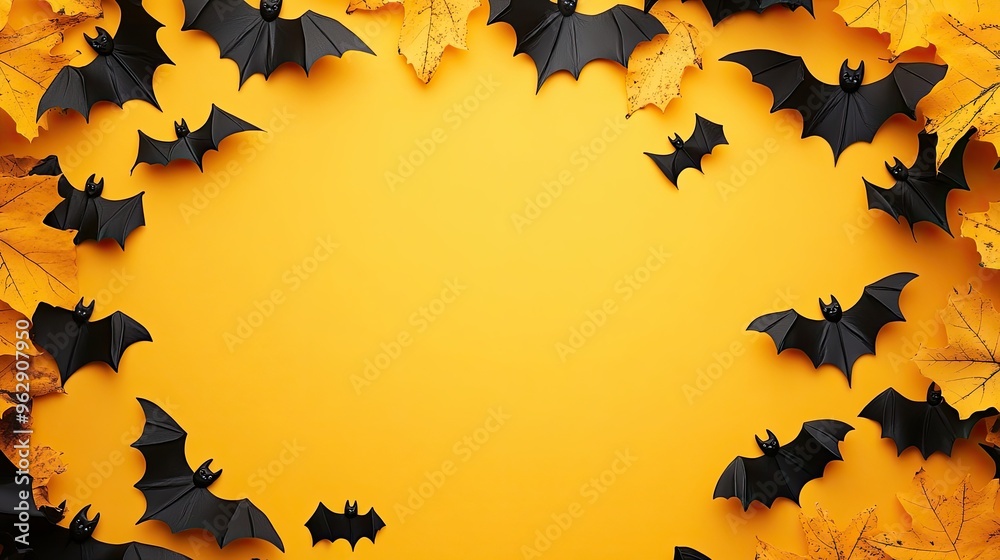 Sunny yellow background with friendly bat patterns Sunny yellow background with friendly bat patterns