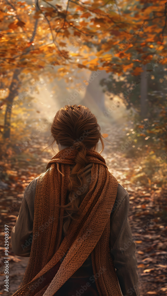 Person in Scarf Facing Autumn Forest Person in Scarf Facing Autumn Forest