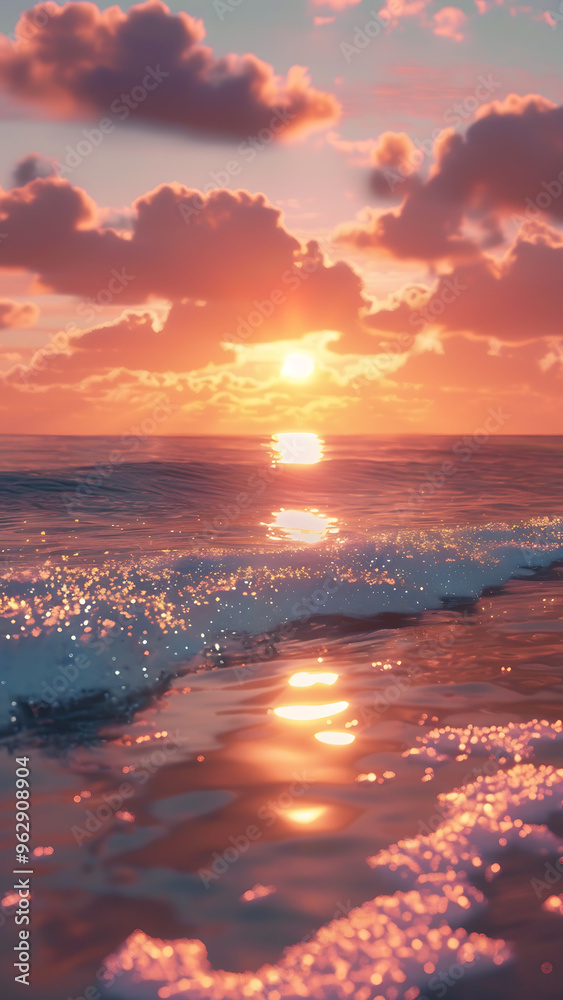 Sunset Over Ocean Waves with Vibrant Sky