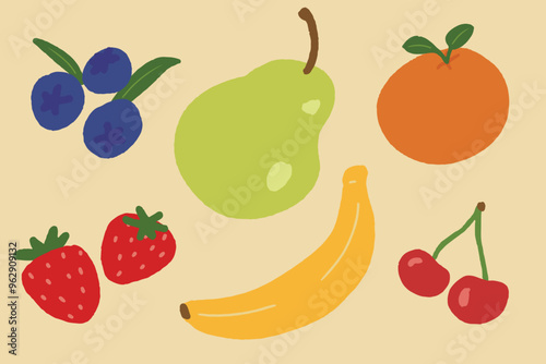 colorful hand-drawn various fuits