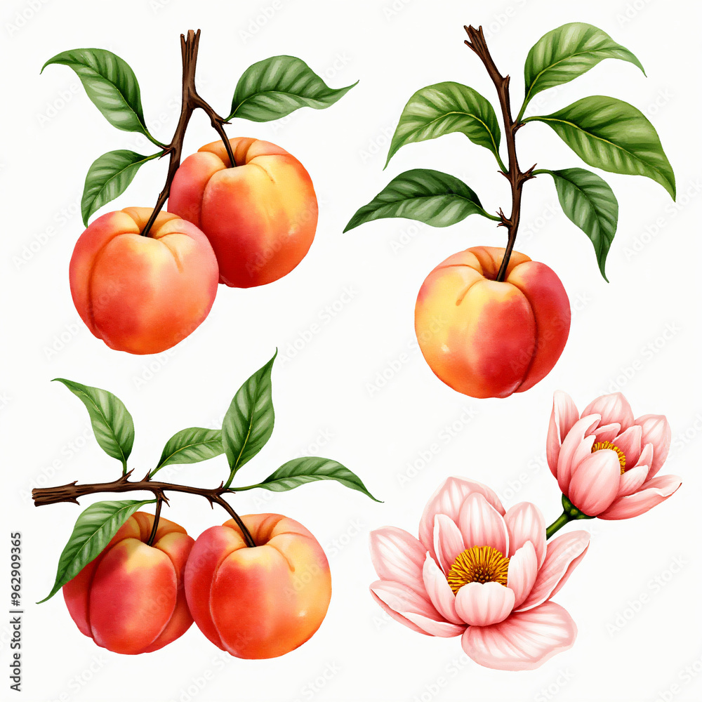 Drawing of peach element on white background Drawing of peach element on white background