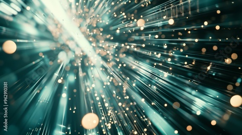 Luminous particles radiate outwards, creating a mesmerizing pattern of light that resembles a cosmic explosion or digital data burst.