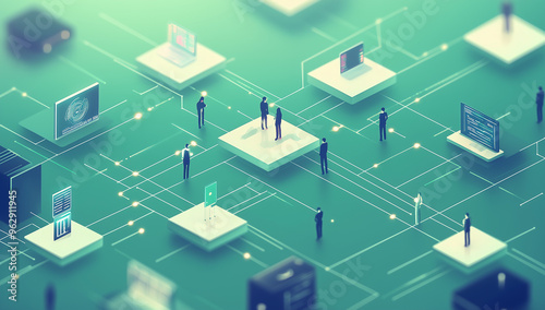 Digital Network of Interconnected People and Technology, Futuristic Concept
