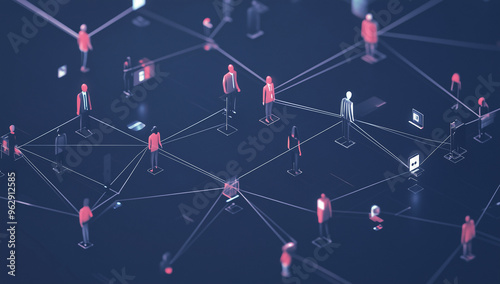 Digital Network of Interconnected People and Technology, Futuristic Concept