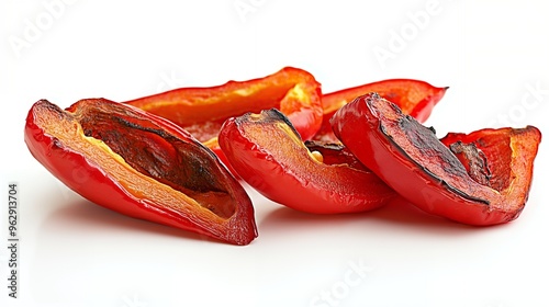 Wallpaper Mural Close up of four roasted red bell pepper halves on a white background. Torontodigital.ca