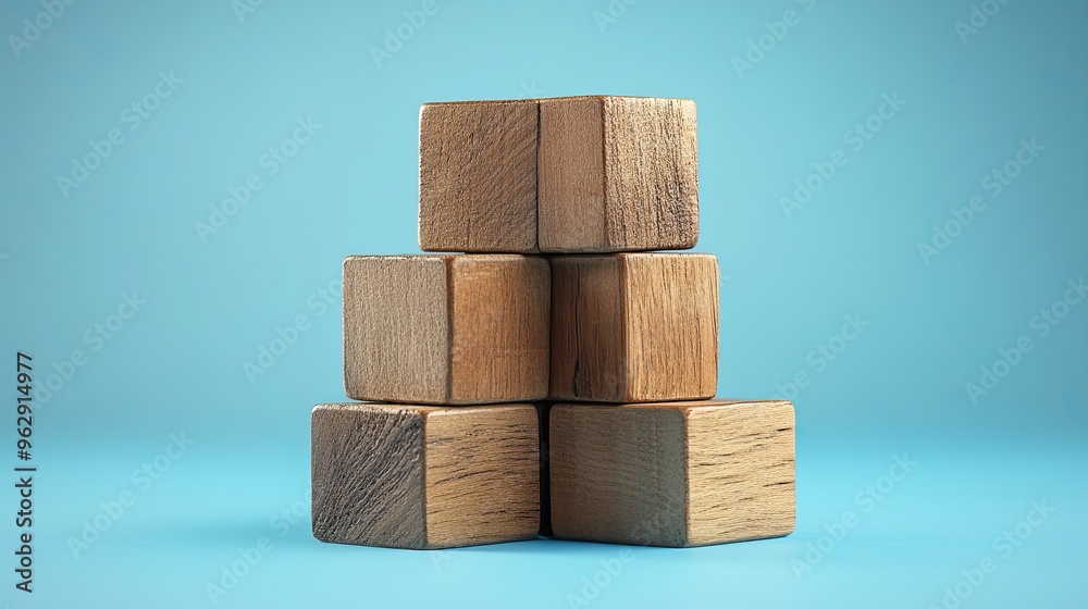 Wooden blocks on a blue background. Business and finance concept Wooden blocks on a blue background. Business and finance concept
