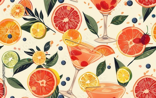 Summer Citrus Cocktails Seamless Pattern