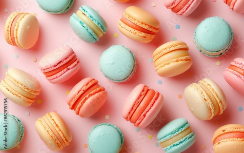 Wallpaper Mural Colorful Macarons on a Pink Background Torontodigital.ca
