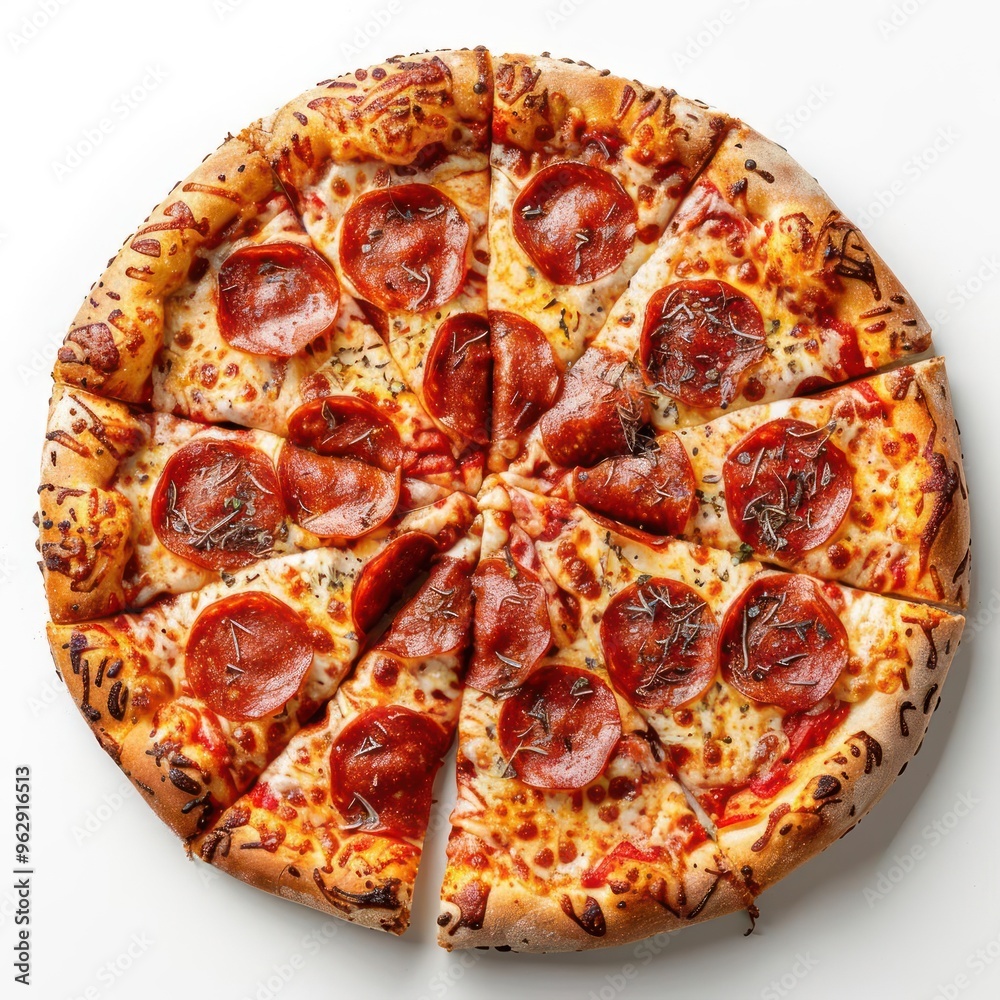 A large, delicious pepperoni and cheese pizza with a thick crust and generous toppings. A large, delicious pepperoni and cheese pizza with a thick crust and generous toppings.