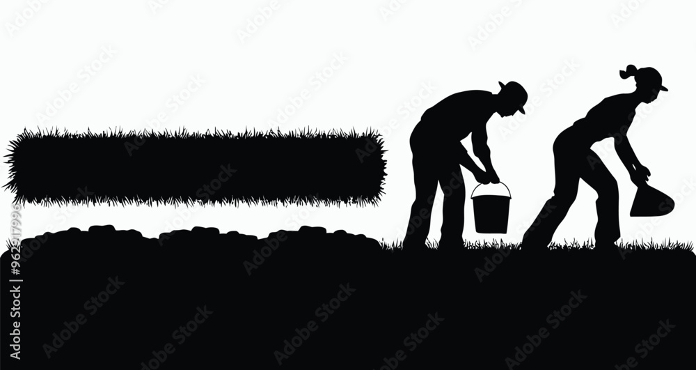 Vector silhouette set of workers or laborers illustration template