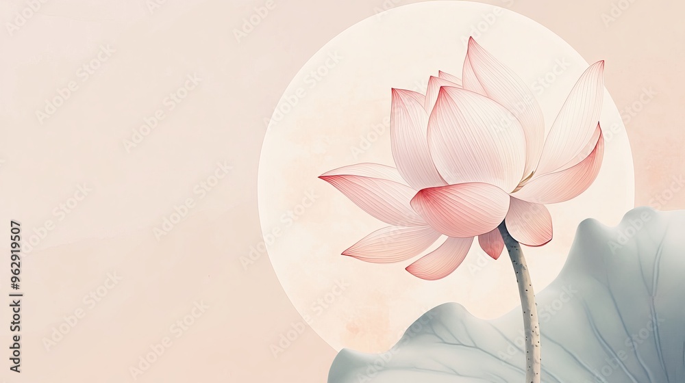 Obraz premium a lotus flower gradually opening its petals within a simple circular frame, representing emotional growth and enlightenment