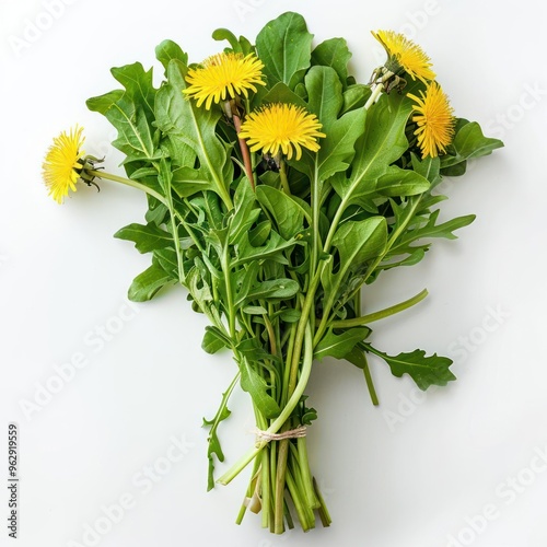 Fresh greens in a vase, possibly arugula or wild spinach photo