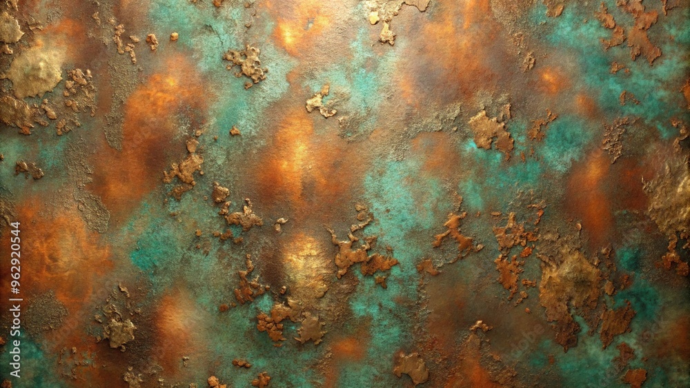 Weathered Copper Texture with Patina in Turquoise and Orange Tones Symbolizing Age and Character Weathered Copper Texture with Patina in Turquoise and Orange Tones Symbolizing Age and Character