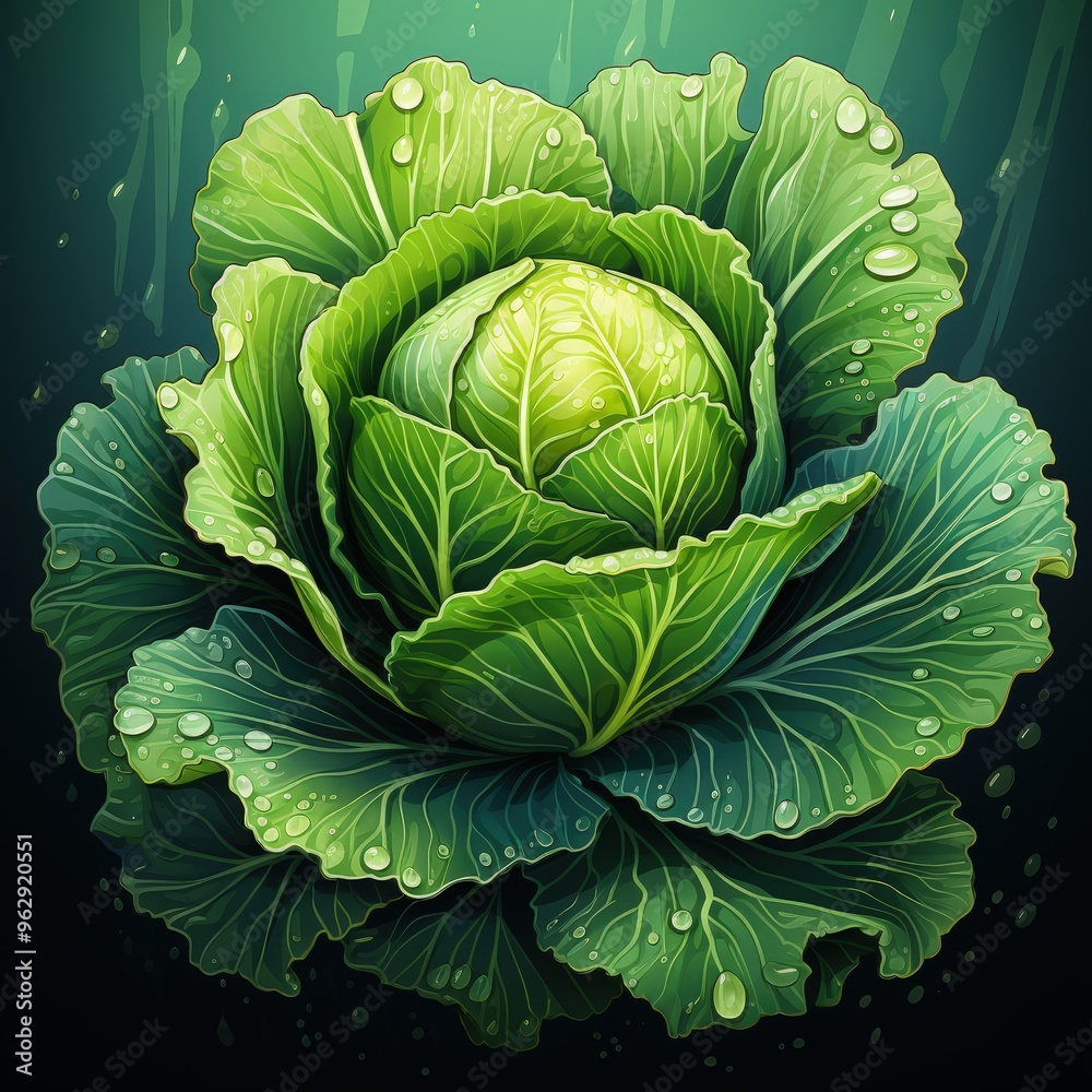 Fototapeta premium Dark Palette Flat Style Vector Illustration of a Cabbage Vegetable