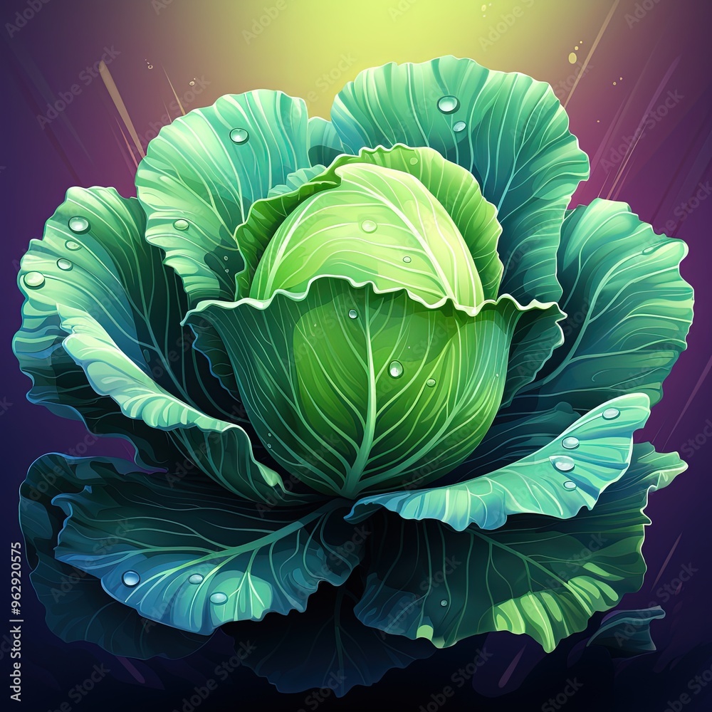 Obraz premium Dark Palette Flat Style Vector Illustration of a Cabbage Vegetable