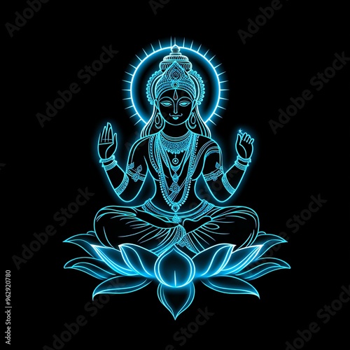 neon design of Krishna on an isolated background with vibrant colors and decorative elements new beautiful stock image illustration AI