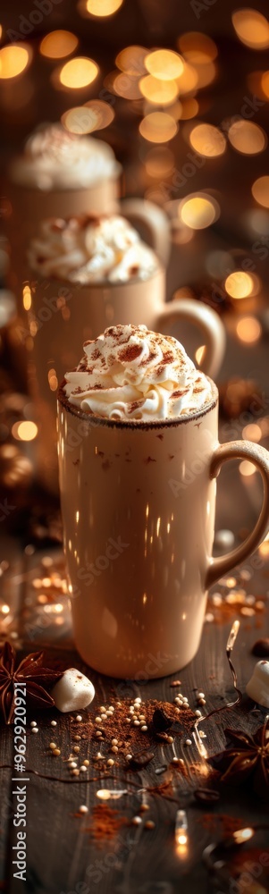 Cups of coffee with whipped cream and cinnamon Cups of coffee with whipped cream and cinnamon