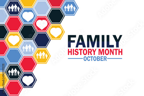 Family History Month October wallpaper with shapes and typography, banner, card, poster, template. Family History Month, background