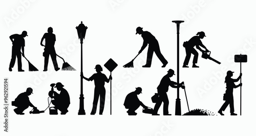 Vector silhouette set of workers or laborers illustration template