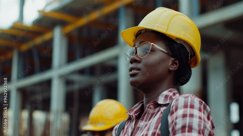 A confident worker wearing a yellow helmet and glasses stands on a construction site, exemplifying dedication and focus in an industrial setting. A confident worker wearing a yellow helmet and glasses stands on a construction site, exemplifying dedication and focus in an industrial setting.