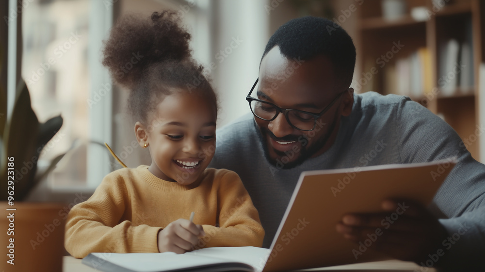 Father doing homework with his little daughter at home Father doing homework with his little daughter at home