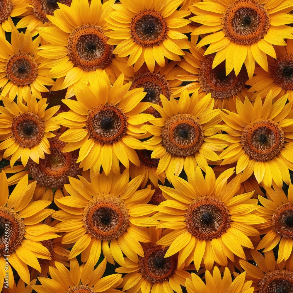 Bright yellow sunflowers in full bloom, filling the entire frame. Natural photography style. Floral background. Concept of summer and nature beauty. Bright yellow sunflowers in full bloom, filling the entire frame. Natural photography style. Floral background. Concept of summer and nature beauty.