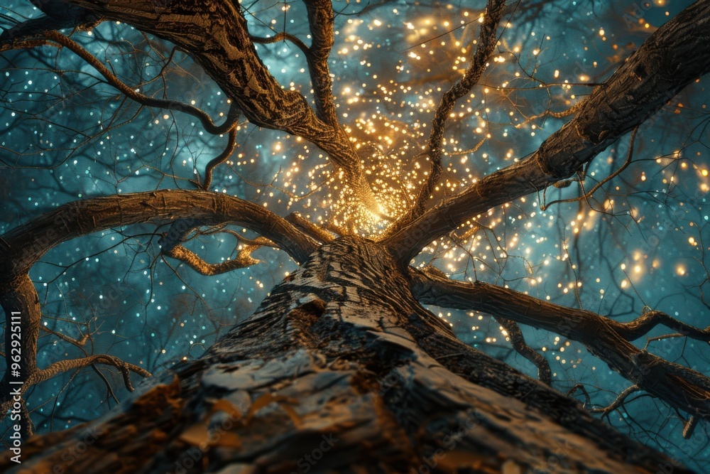 A tree with glowing lights on it A tree with glowing lights on it
