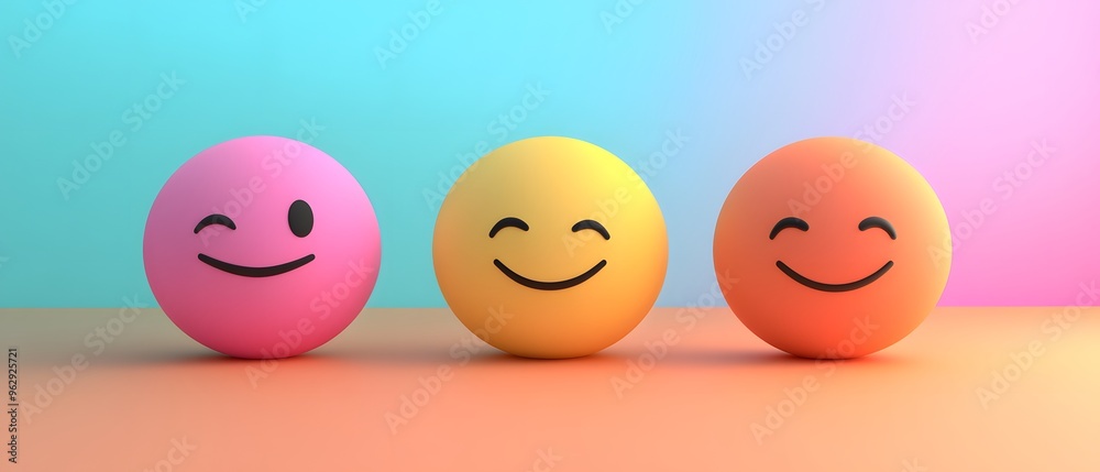D Smiley Face Emojis on Colorful Gradient Background D Smiley Face Emojis on Colorful Gradient Background