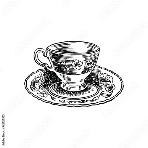 Colorful cute retro tea cup mugs illustrative vector