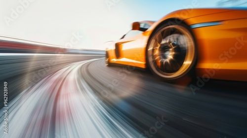 A vivid orange sports car blurs past on a winding racetrack, mirroring the feverish excitement of high-speed racing.