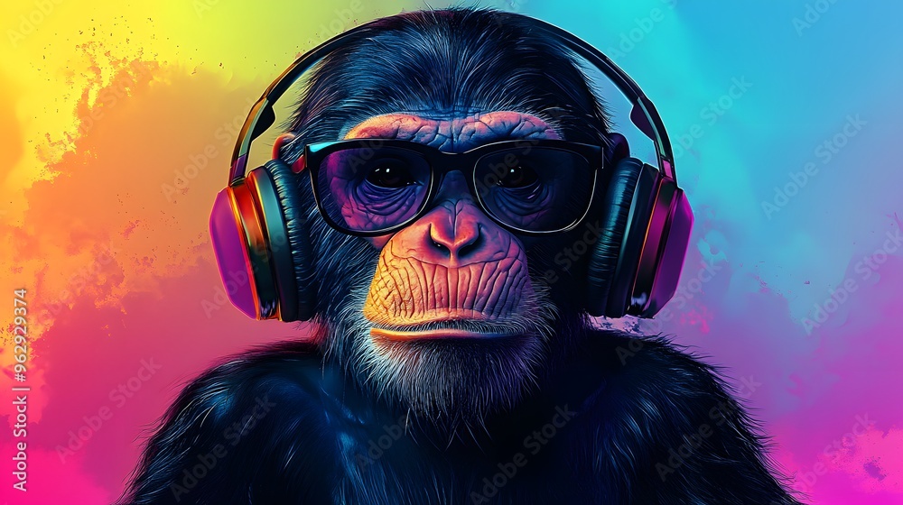 Cool Monkey Wearing Headphones and Sunglasses Cool Monkey Wearing Headphones and Sunglasses