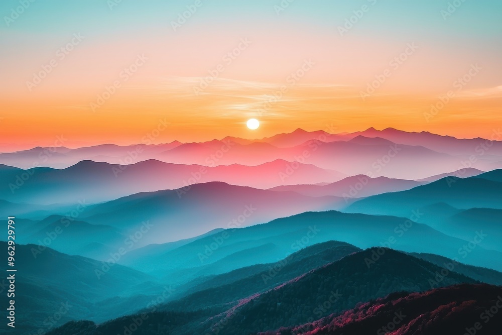 Obraz premium Breathtaking mountain landscape with colorful sunrise sky