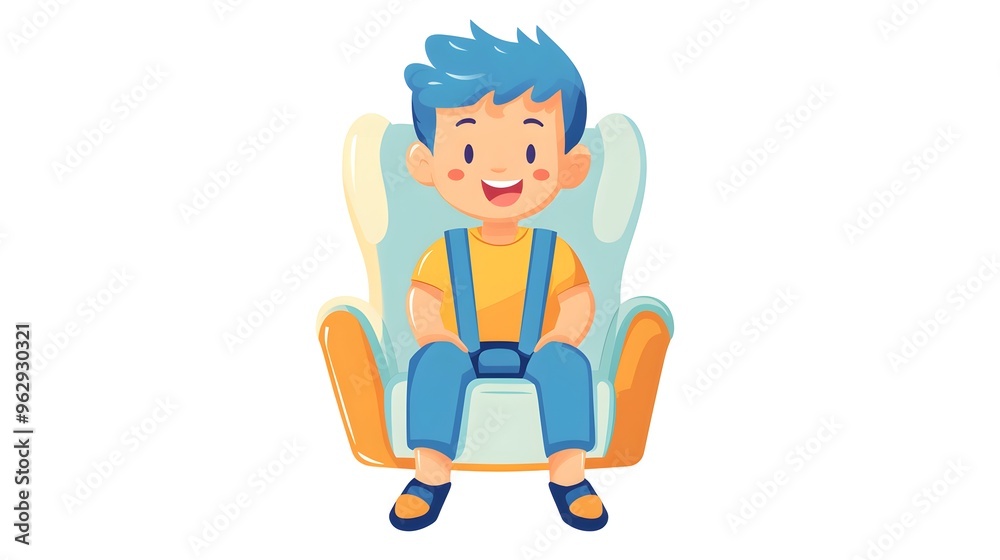 Happy Child Sitting in Car Seat with Seatbelt Happy Child Sitting in Car Seat with Seatbelt