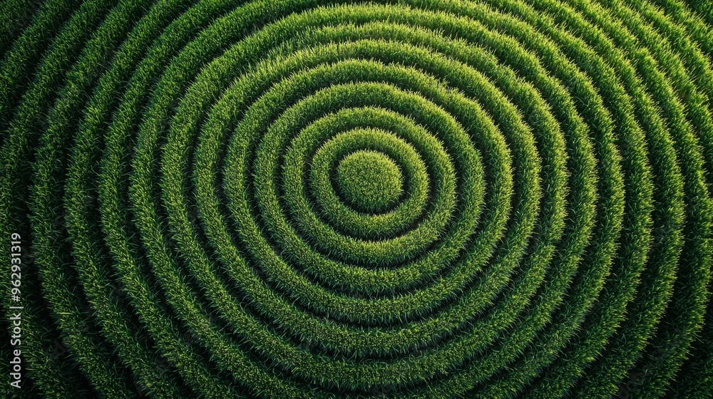 Fototapeta premium Aerial View of Green Concentric Circles in a Field