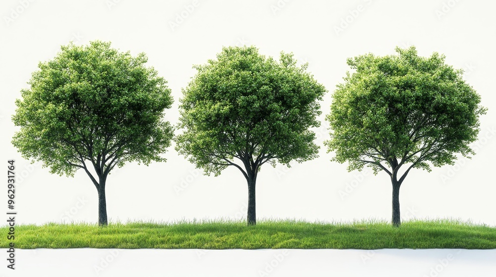 Obraz premium Three Green Trees on a Lawn Generative AI