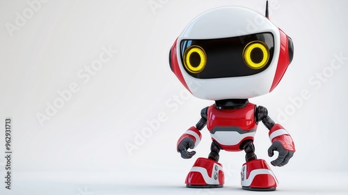 Funny cartoon robot personage isolated stock photo on white background