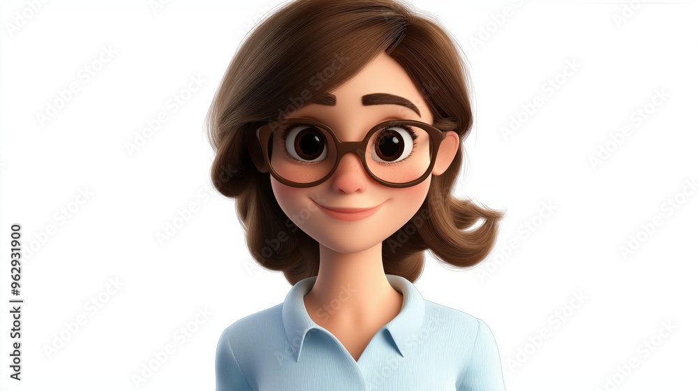Beautiful and funny cartoon woman isolated photo on white background. Cartoon Woman in glasses Beautiful and funny cartoon woman isolated photo on white background. Cartoon Woman in glasses