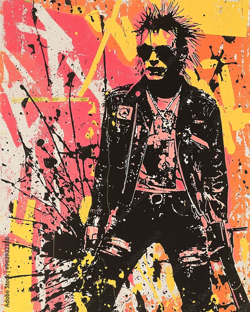 Fototapeta premium Abstract portrait of a punk rocker with spiky hair and a distressed look.