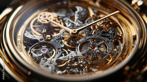 Closeup of Complex Golden Watch Mechanism