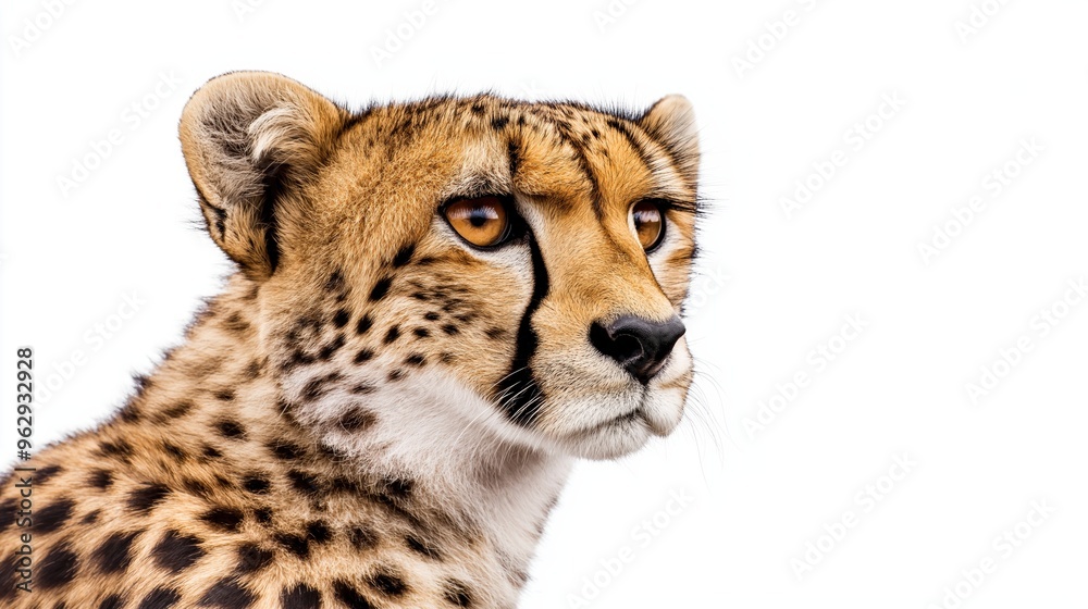 Close up of a leopard isolated on white. Gepard isolated on a white background. Close up of a leopard isolated on white. Gepard isolated on a white background.