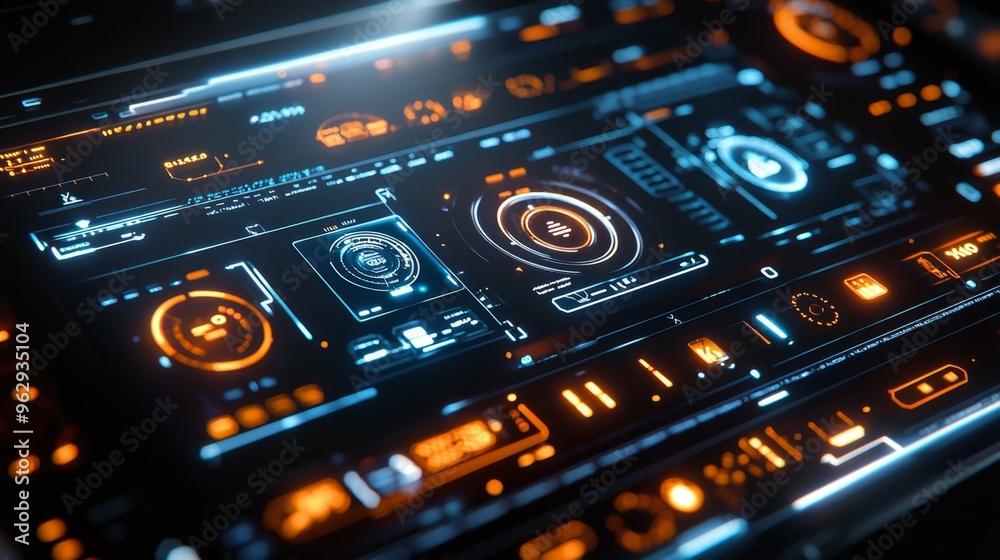 Obraz premium Futuristic Digital Interface with Glowing Orange and Blue Elements