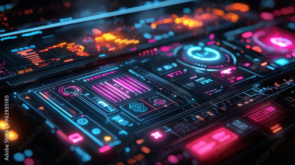 Futuristic Technology Interface with Neon Lights Futuristic Technology Interface with Neon Lights