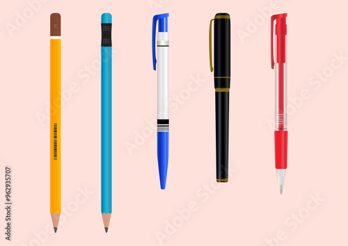 pencils, ballpoint pens, fountain pens for study 