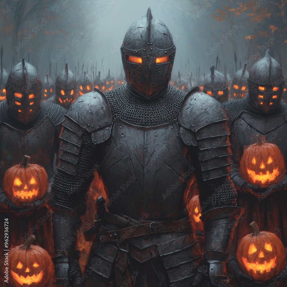 Halloween Knights with Jack o Lanterns Halloween Knights with Jack o Lanterns