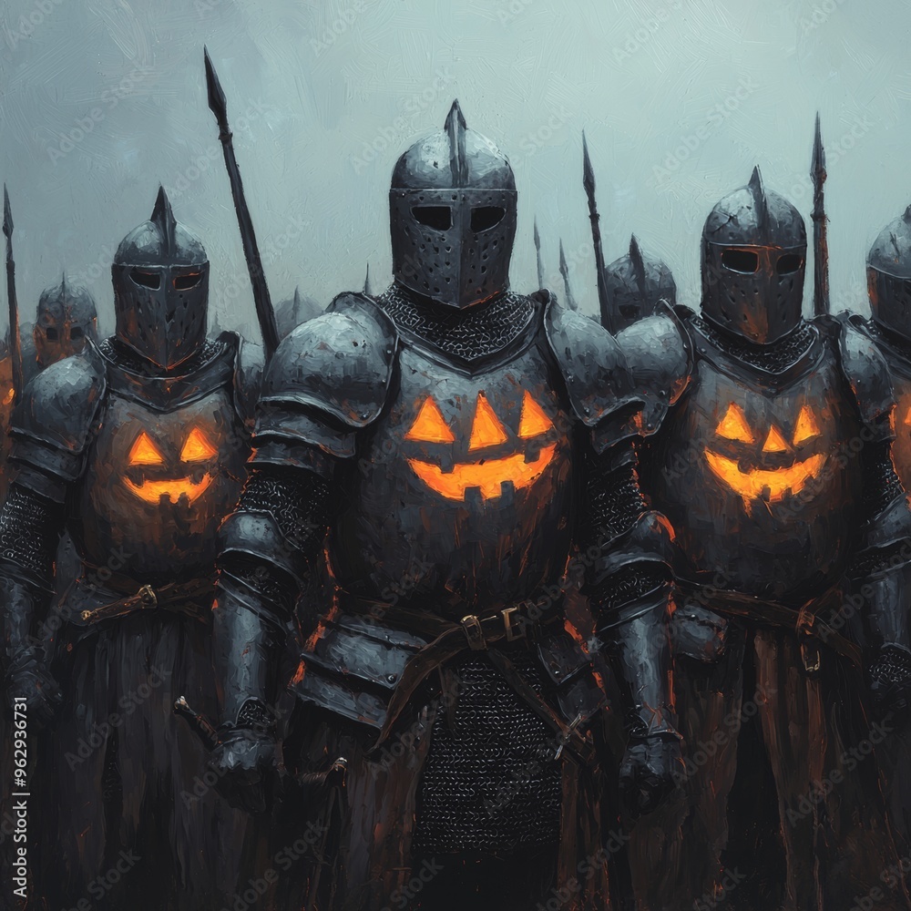 Halloween Knights in Armor with Jack o Lantern Design Halloween Knights in Armor with Jack o Lantern Design