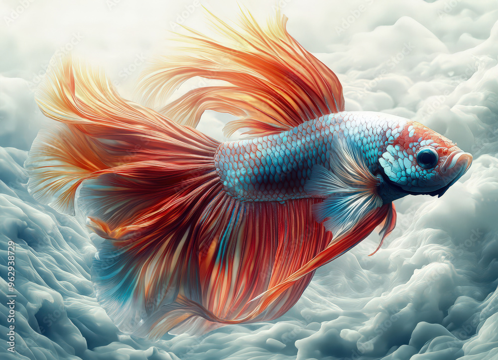 Fototapeta premium Colorful Betta Fish with Flowing Fins in Water