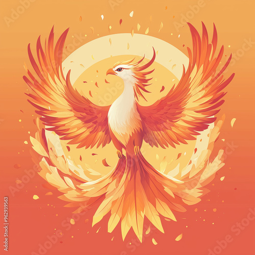 Fiery Phoenix With White Feathers In A Circle Of Flames Symbolizing Rebirth and Eternal Cycle