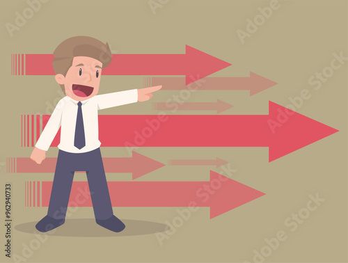 Businessman company success moving forward, challenge or growth to progress illustrator vector