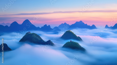 Mountain Peaks Above Clouds at Sunset